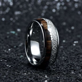 The ardour tungsten koa wood dinosaur bone ring